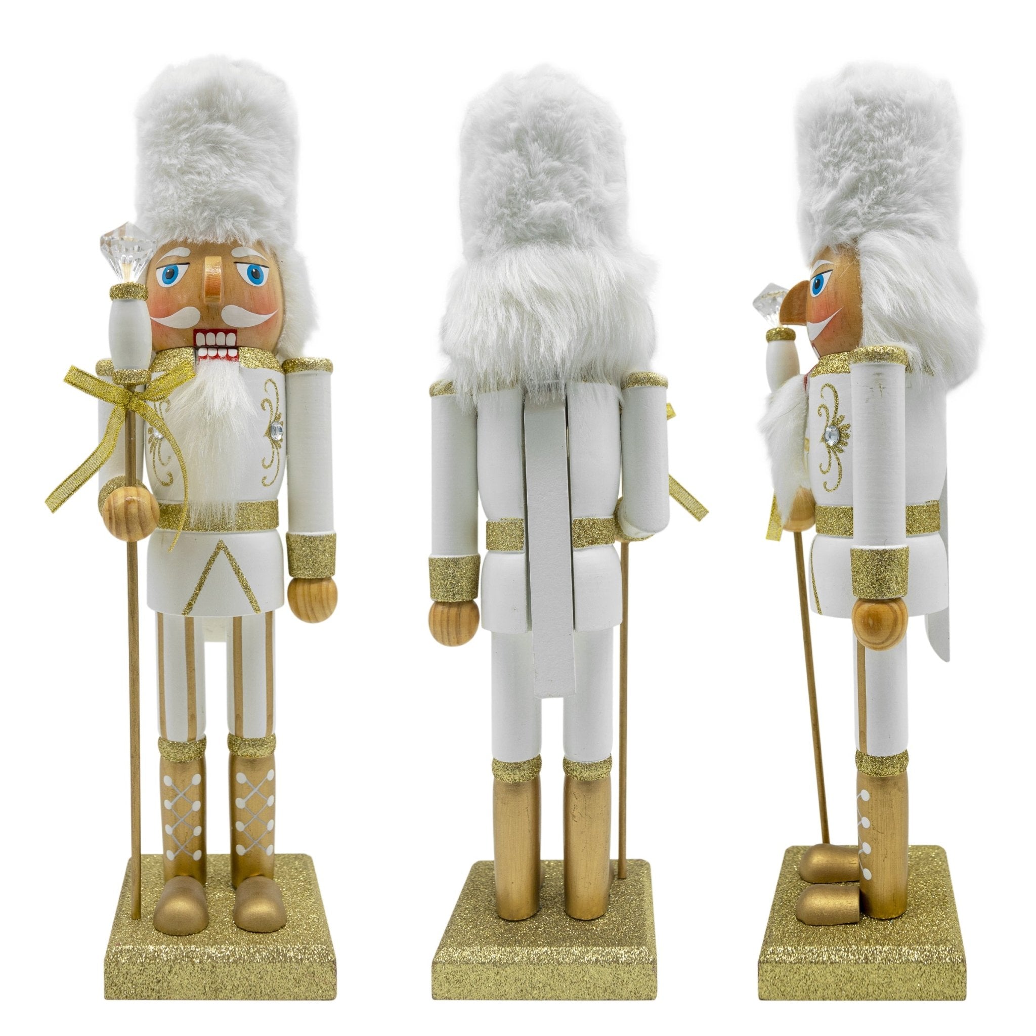 14IN White Gold Sequin Soldier Nutcracker, Festive Nutcracker Figures Decoration - Tuesday Morning - Decorative Objects