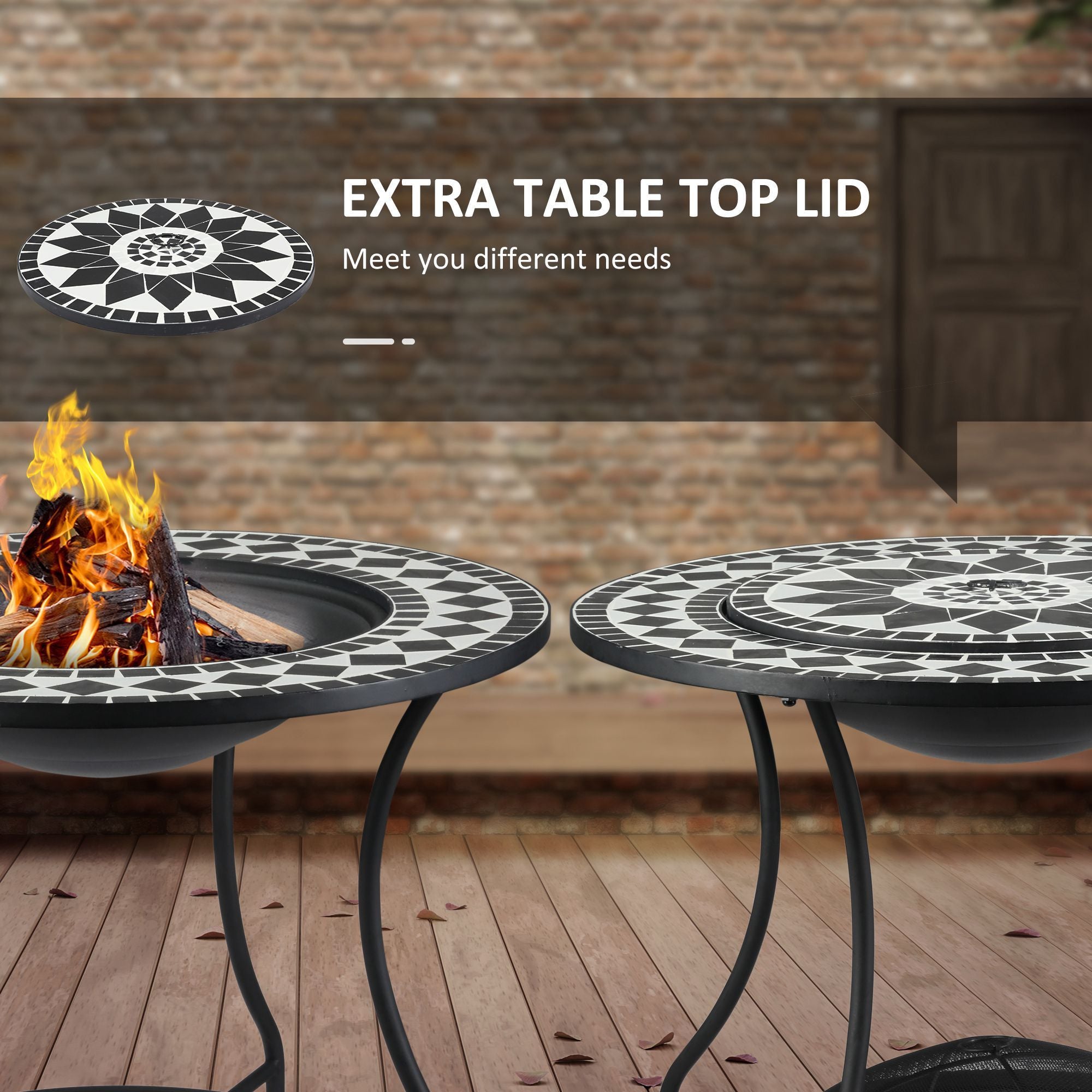 30 Outdoor Fire Pit Dining Table, 3 - in - 1 Round Wood Burning Fire Pit Bowl, Patio Ice Bucket with Storage Shelf, Spark Screen Cover - Tuesday Morning - Fire Pits