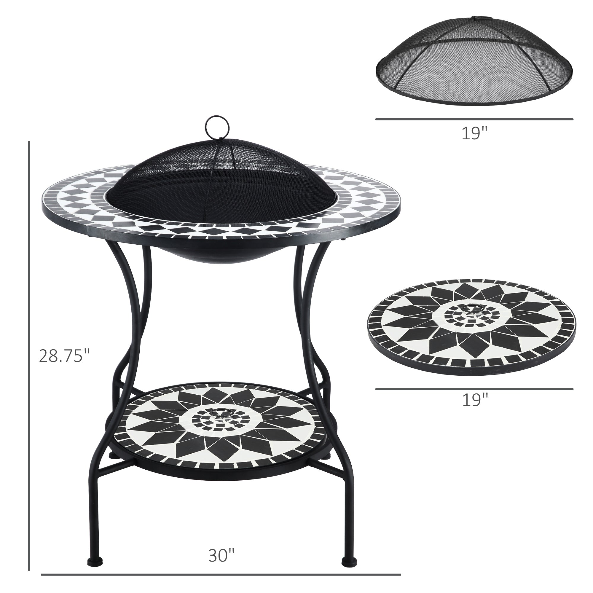 30 Outdoor Fire Pit Dining Table, 3 - in - 1 Round Wood Burning Fire Pit Bowl, Patio Ice Bucket with Storage Shelf, Spark Screen Cover - Tuesday Morning - Fire Pits