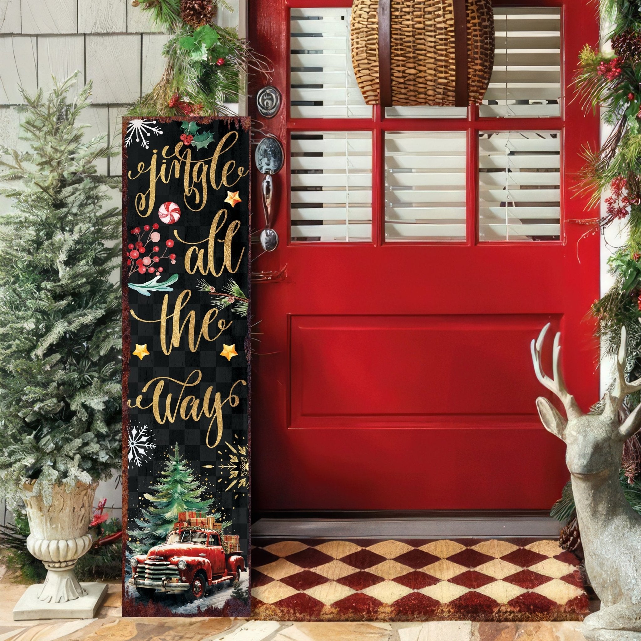 36in Jingle All the Way Christmas Porch Sign - Front Porch Christmas Welcome Sign - Tuesday Morning - Wall Signs