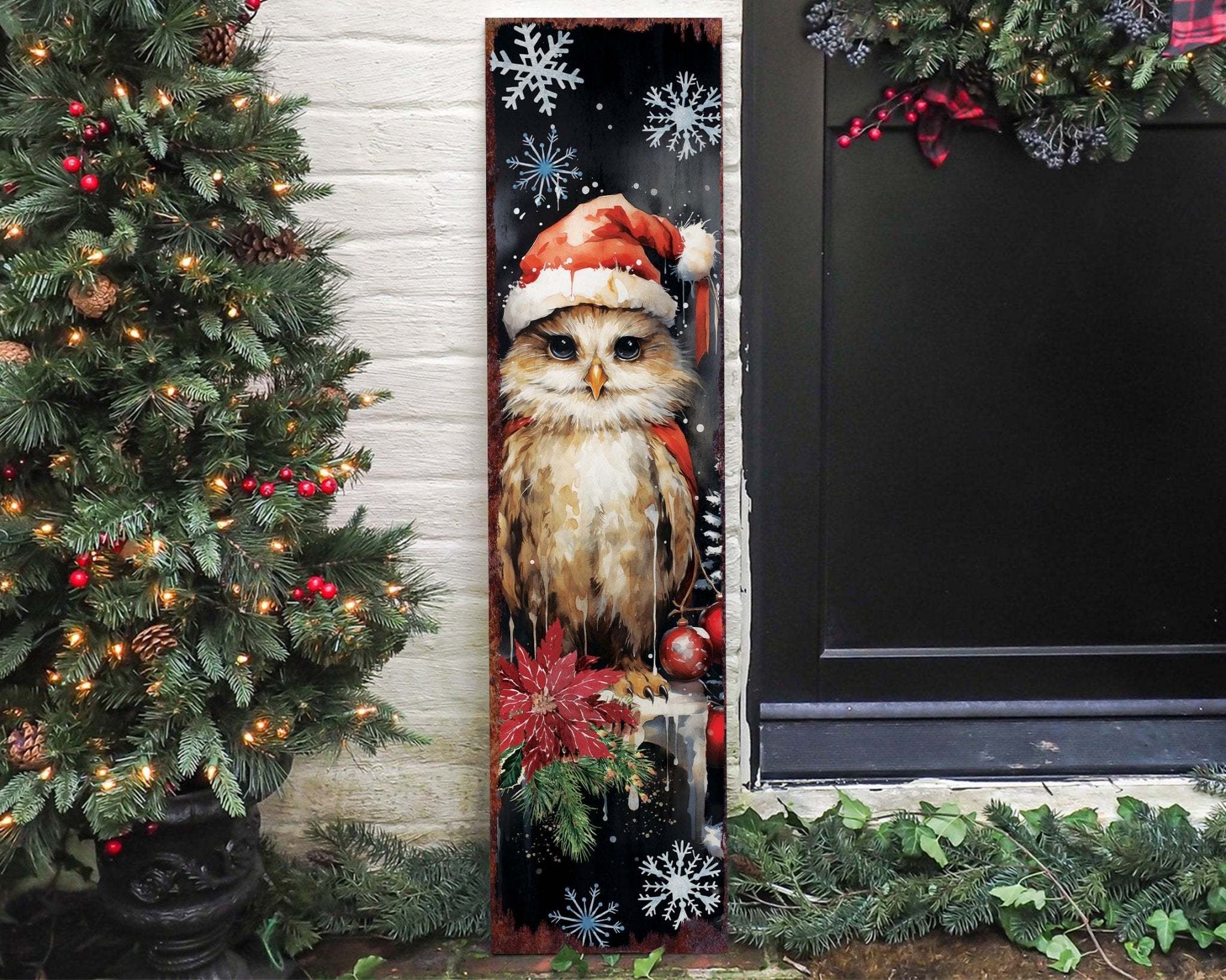 36in Owl Christmas Porch Sign - Front Porch Welcome Sign - Tuesday Morning - Wall Signs