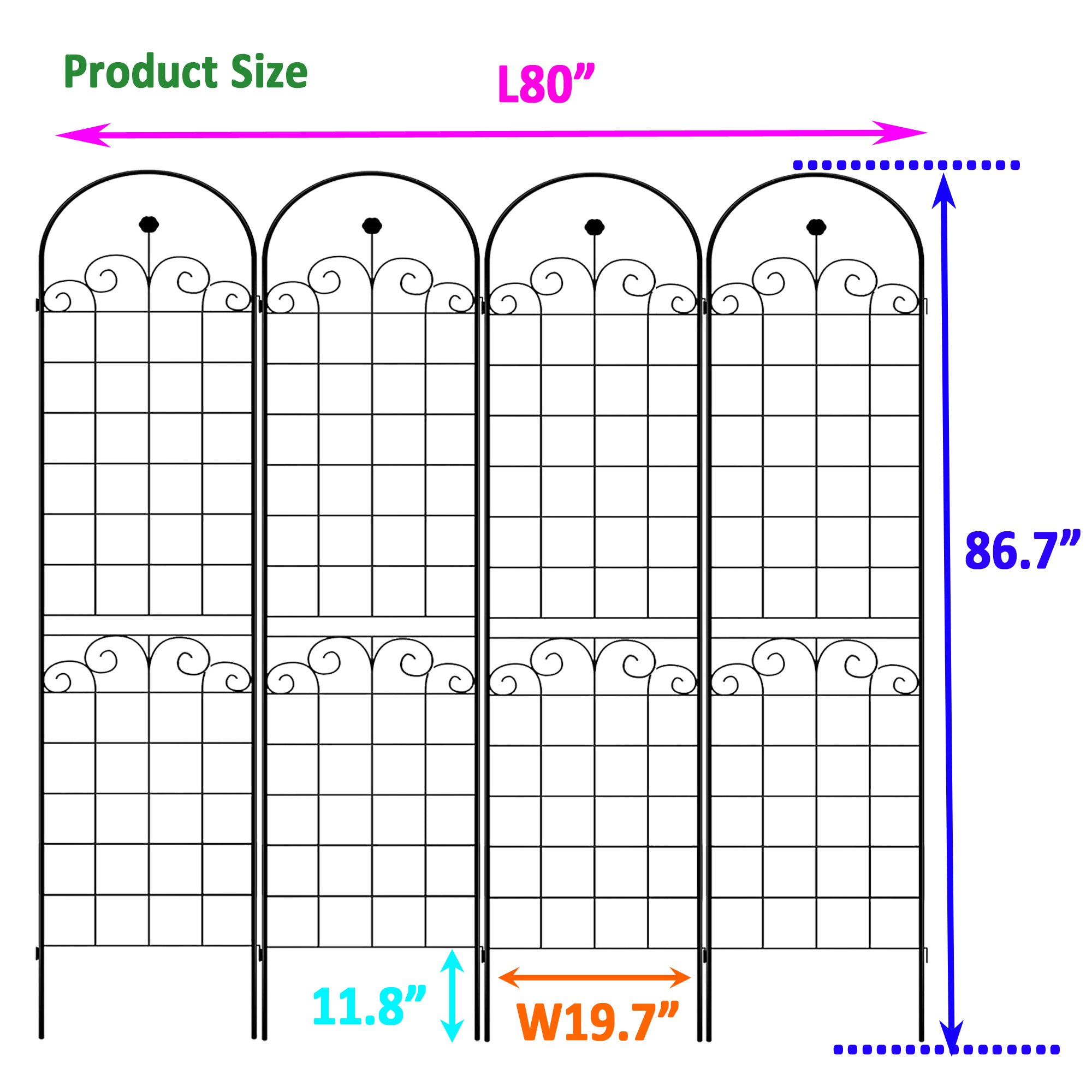 4 Pack Metal Garden Trellis for Climbing Plants Outdoor 86.7'' x 19.7'' Rustproof Plant Support Rose Trellis Netting Trellis Black - Tuesday Morning - Pots & Planters