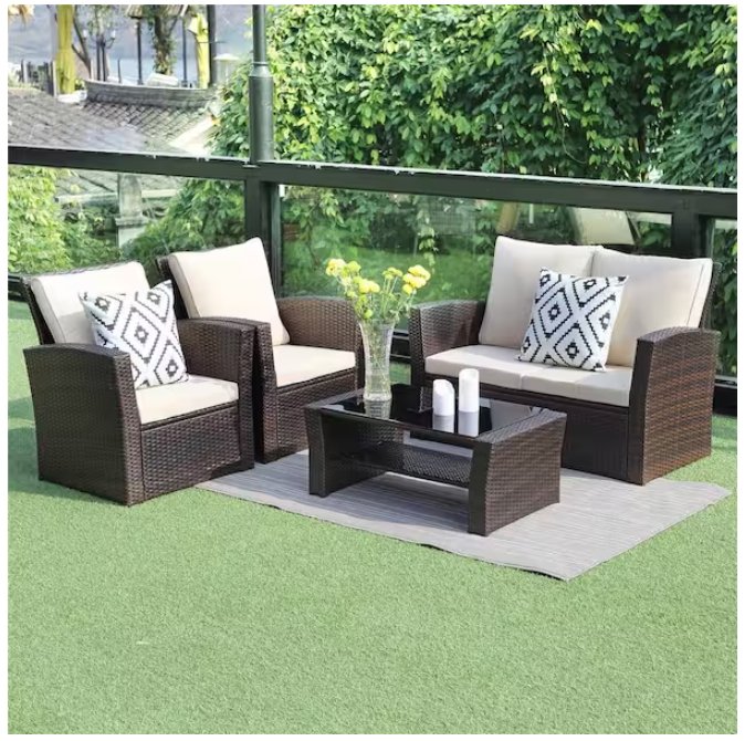 4 - Pieces Outdoor Patio Furniture Set PE Rattan Wicker with Brown - Tuesday Morning - Outdoor Furniture Sets