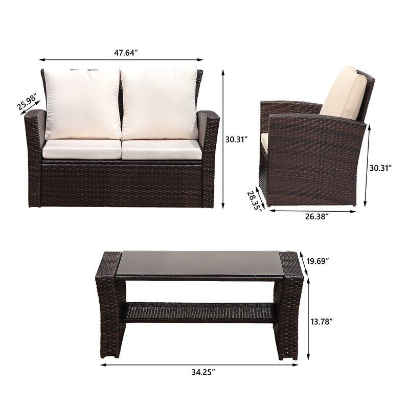 4 - Pieces Outdoor Patio Furniture Set PE Rattan Wicker with Brown - Tuesday Morning - Outdoor Furniture Sets