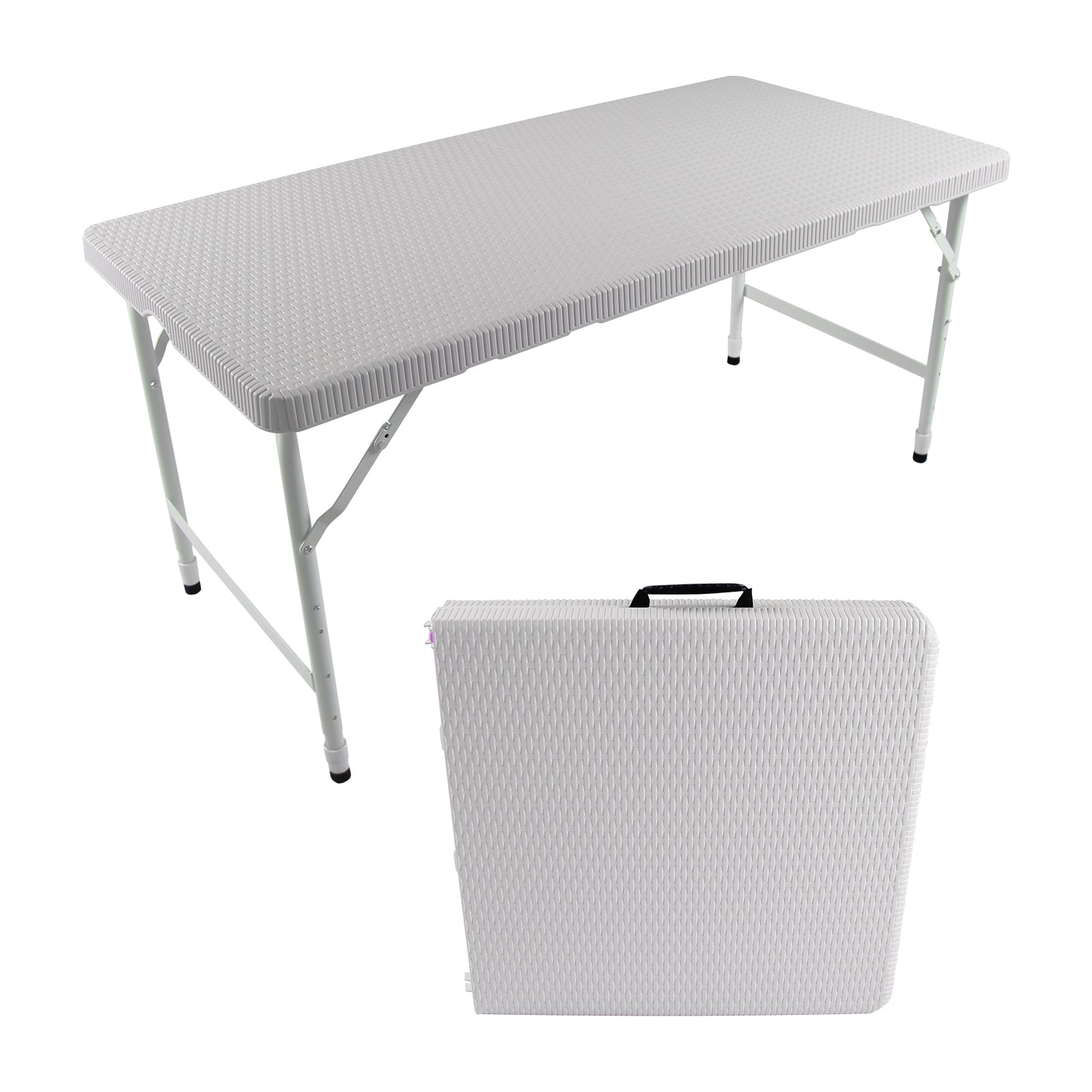 4ft Rattan Folding Table for Indoor&Outdoor, Portable Foldable Table Rattan Plaited White - Tuesday Morning - Outdoor Tables