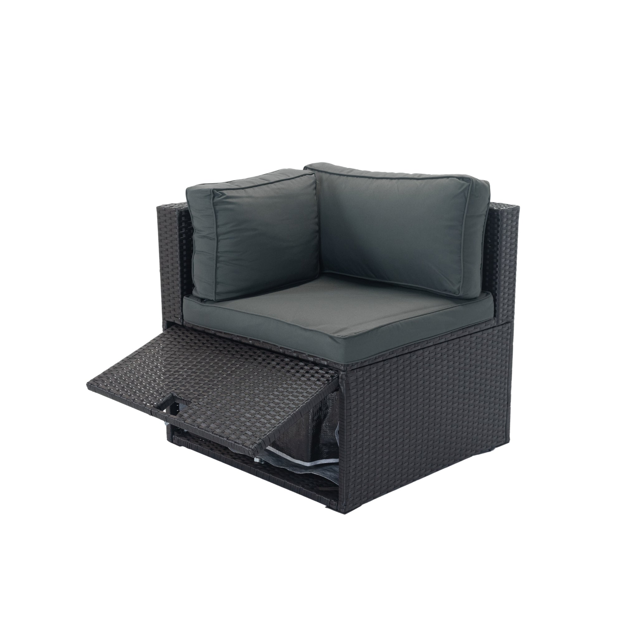 6 Pieces PE Rattan sectional Outdoor Furniture Cushioned Sofa Set with 3 Storage Under Seat Black Wicker + Dark Grey Cushion - Tuesday Morning - Outdoor Furniture Sets