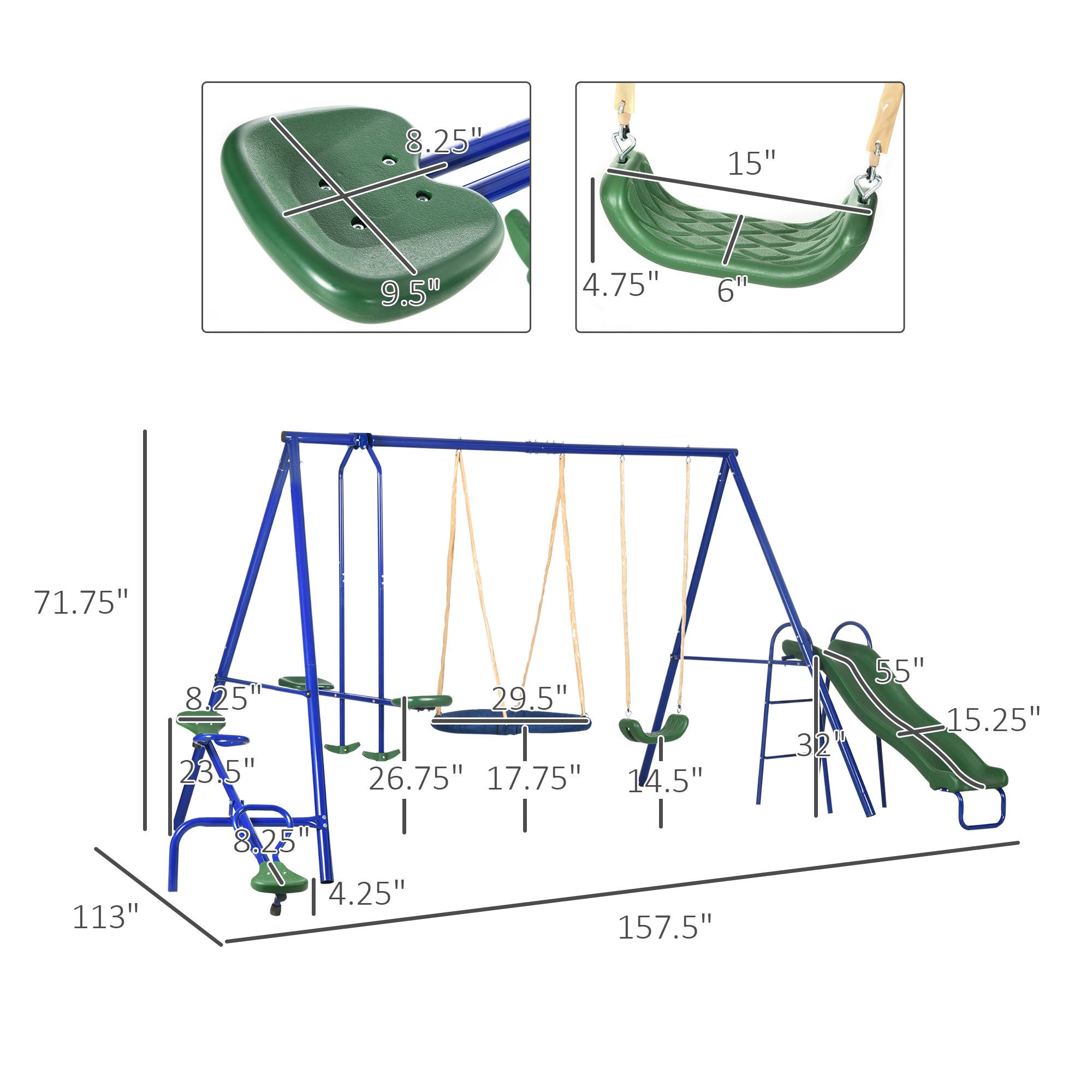 616 lbs Swing Set for Backyard, 5 in 1 Heavy - Duty A - Frame Stand Outdoor Playset for Kids, with Saucer Swing, Slide, Seesaw, Glider, Swing Seat - Tuesday Morning - Toys & Games