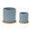 Blue Stone Planter with Wood Plate (Set of 2)