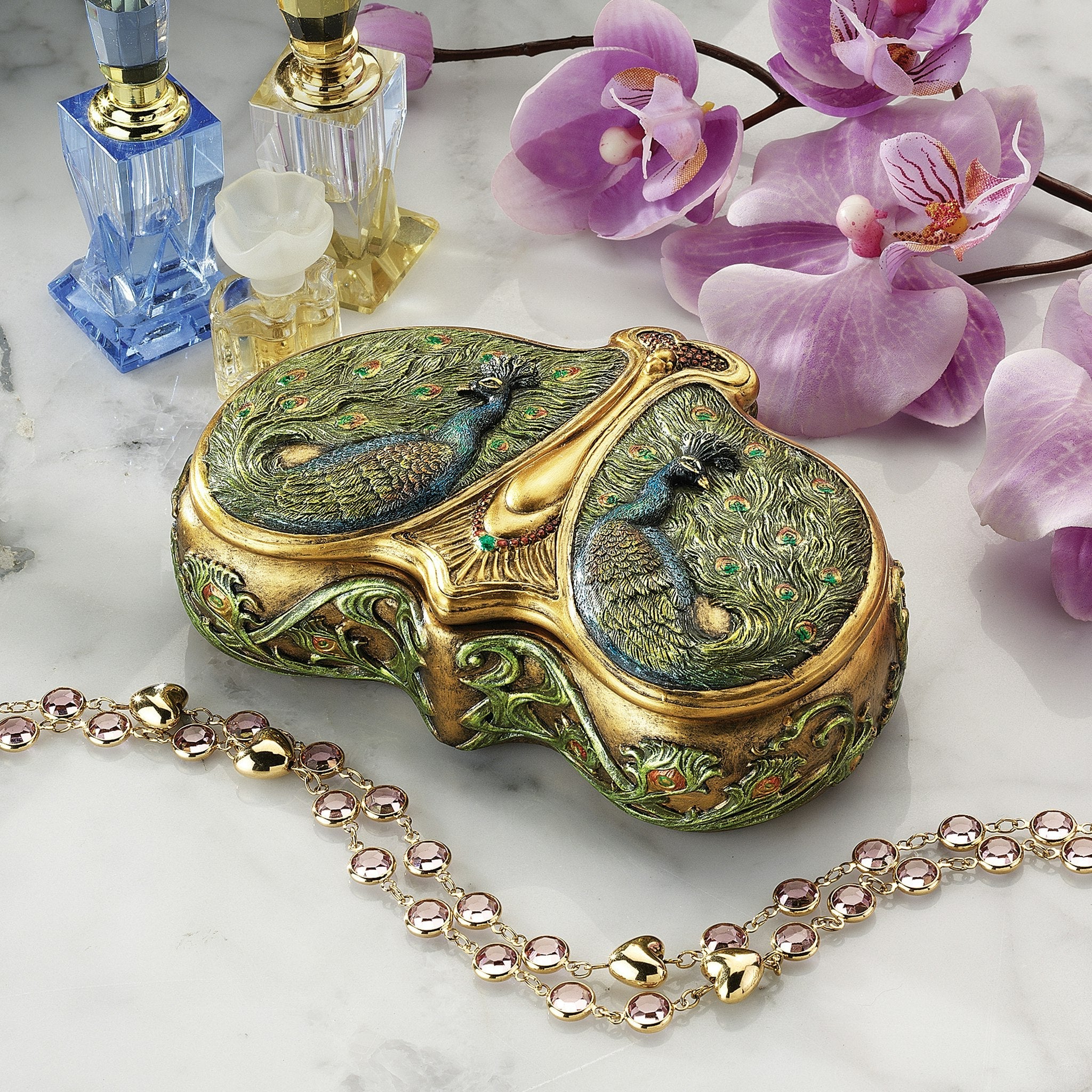 Art Nouveau Twin Peacock Jewel Box - Tuesday Morning - Decorative Objects