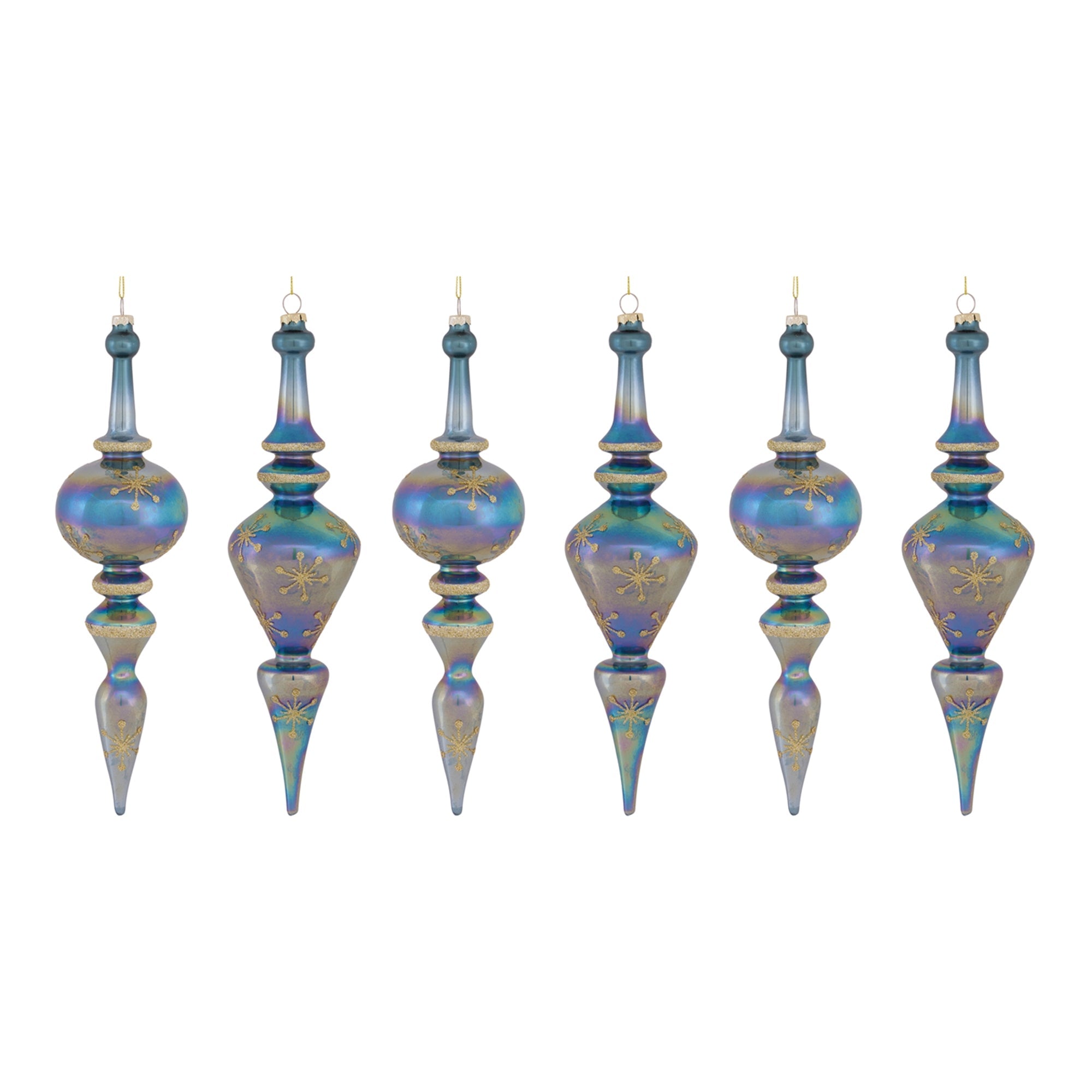 Blue Irredescent Glass Finial Drop Ornament (Set of 6) - Tuesday Morning - Decorative Objects