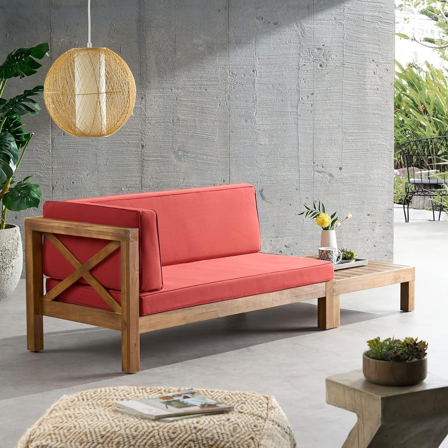 BRAVA X - BACK CORNER BENCH - L WITH COFFEE TABLE, RED - Tuesday Morning - Outdoor Furniture Sets