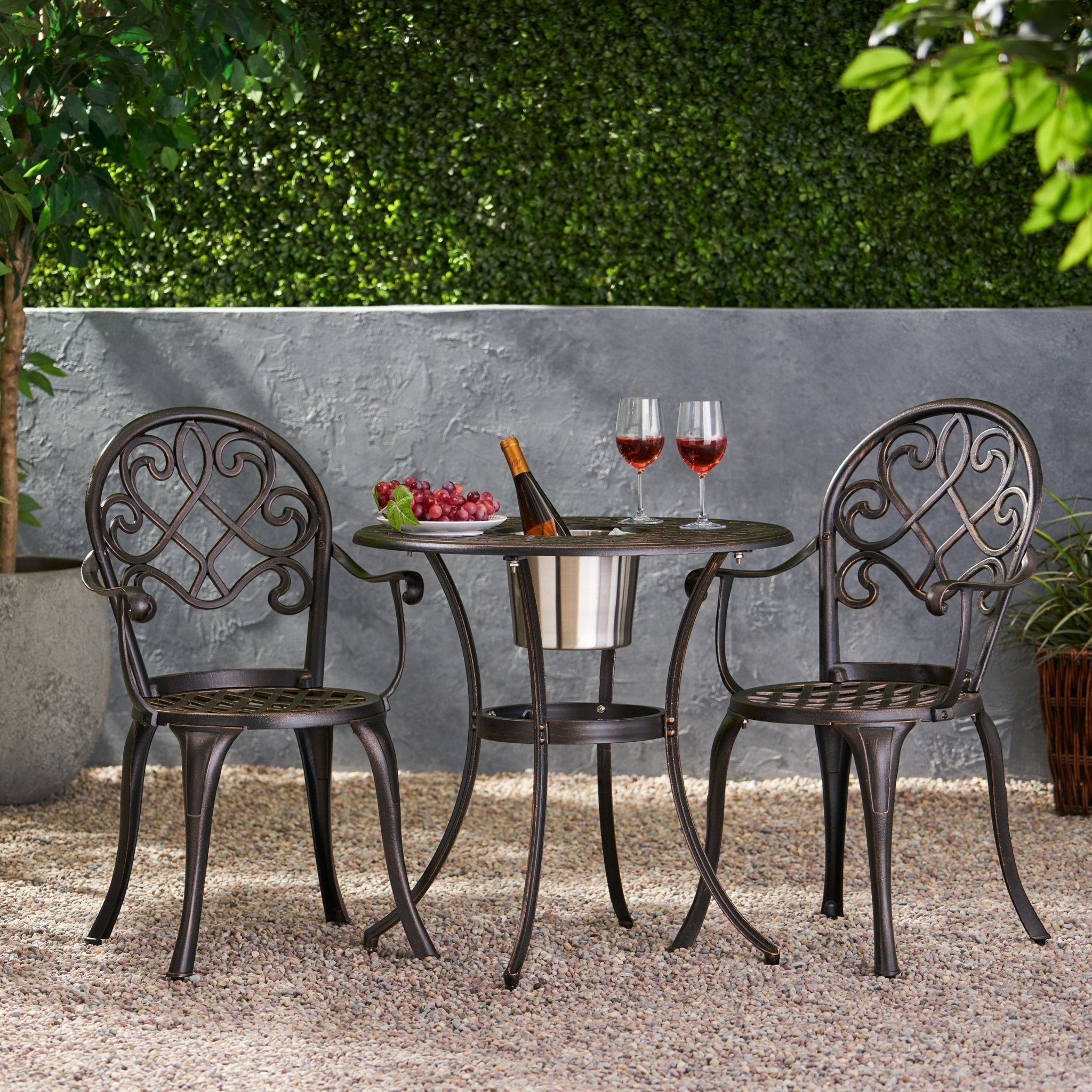 CAMDEN 3PC CAST BISTRO SET W ICE BUCKET - Tuesday Morning - Outdoor Furniture Sets