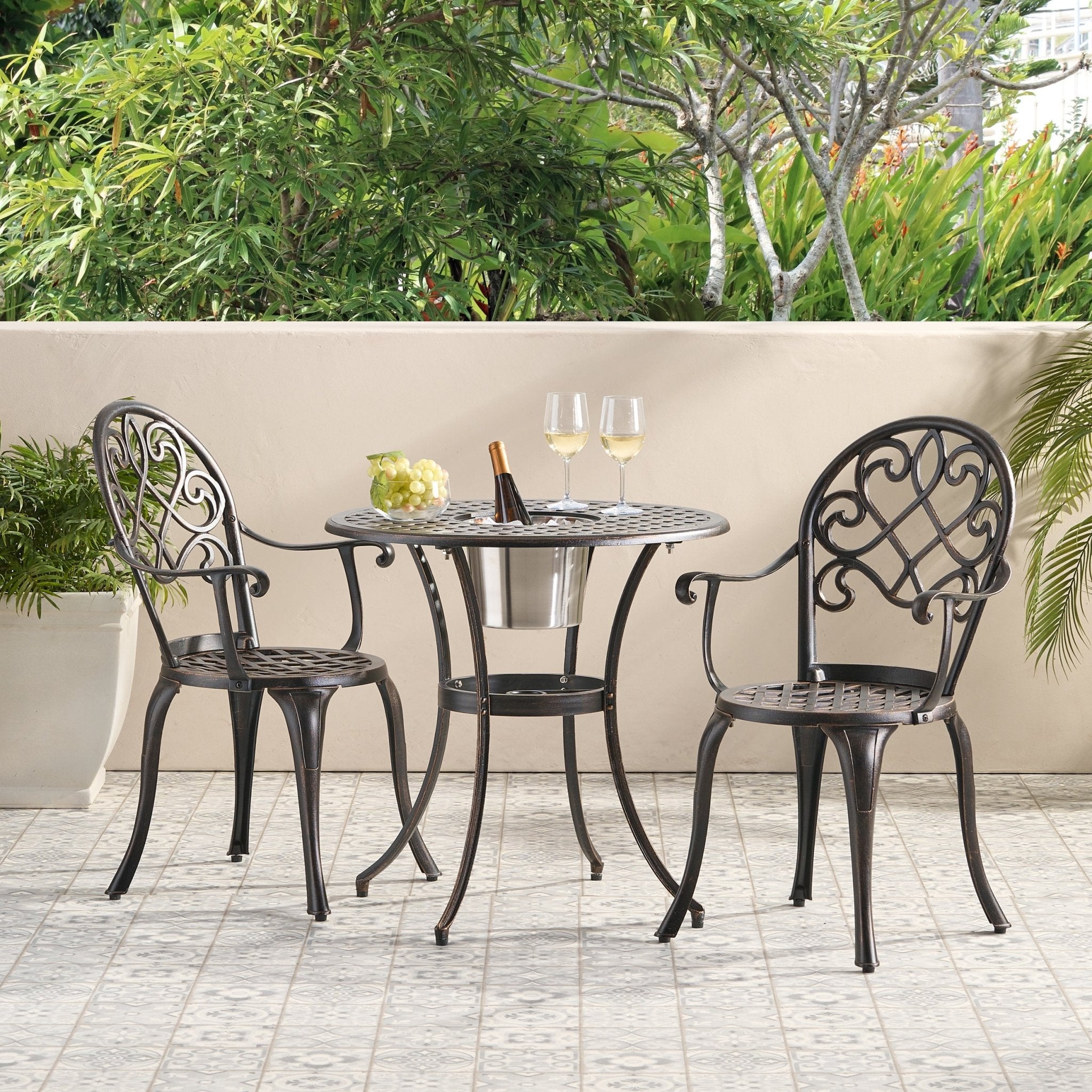 CAMDEN 3PC CAST BISTRO SET W ICE BUCKET - Tuesday Morning - Outdoor Furniture Sets