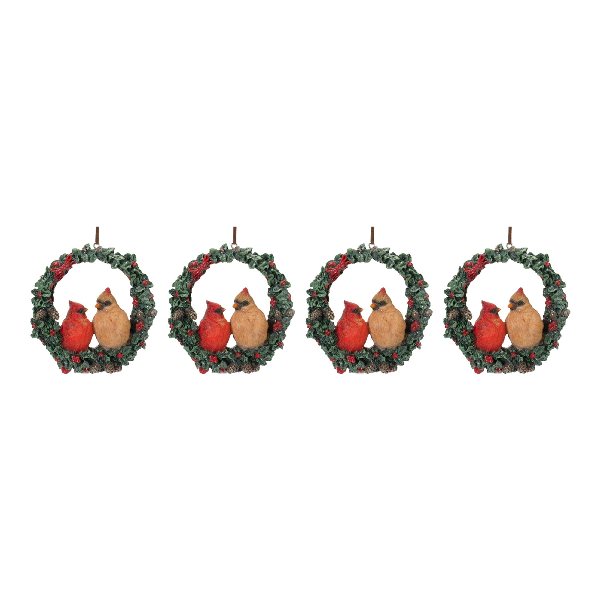 Cardinal Bird Couple Wreath Ornament (Set of 4) - Tuesday Morning - Decorative Objects