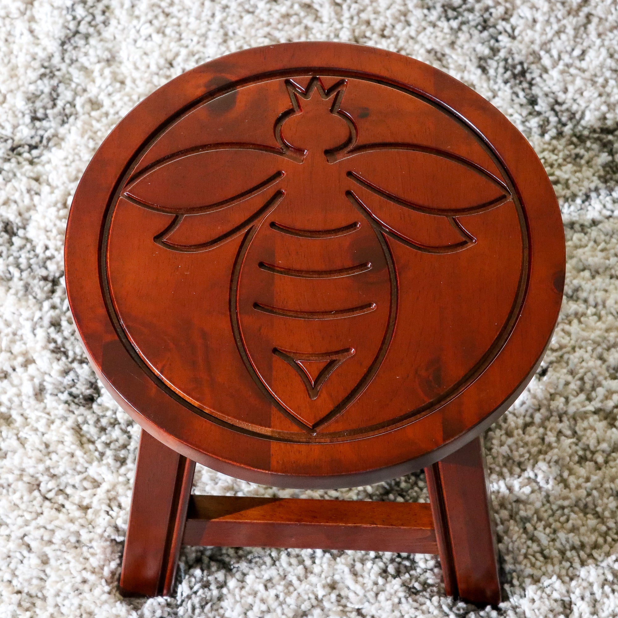 Carved Wooden Step Stool, Queen Bee, Cherry - Tuesday Morning - Table & Bar Stools