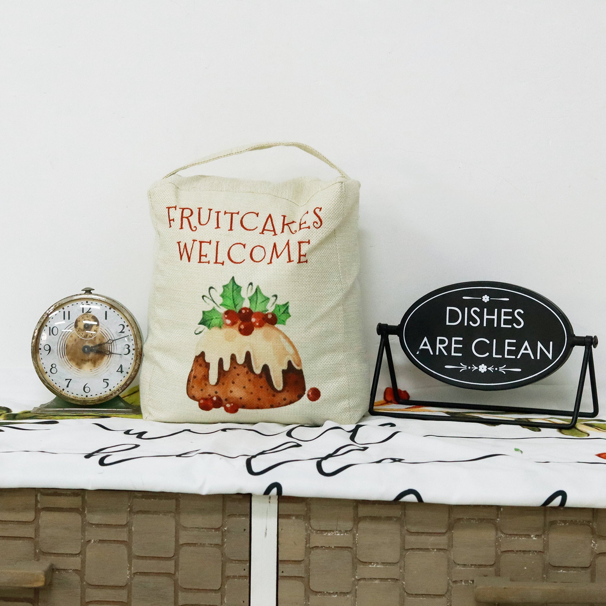 Christmas Fabric Door Stop with Handle - Friutcakes Welcome - Tuesday Morning - Decorative Accessories