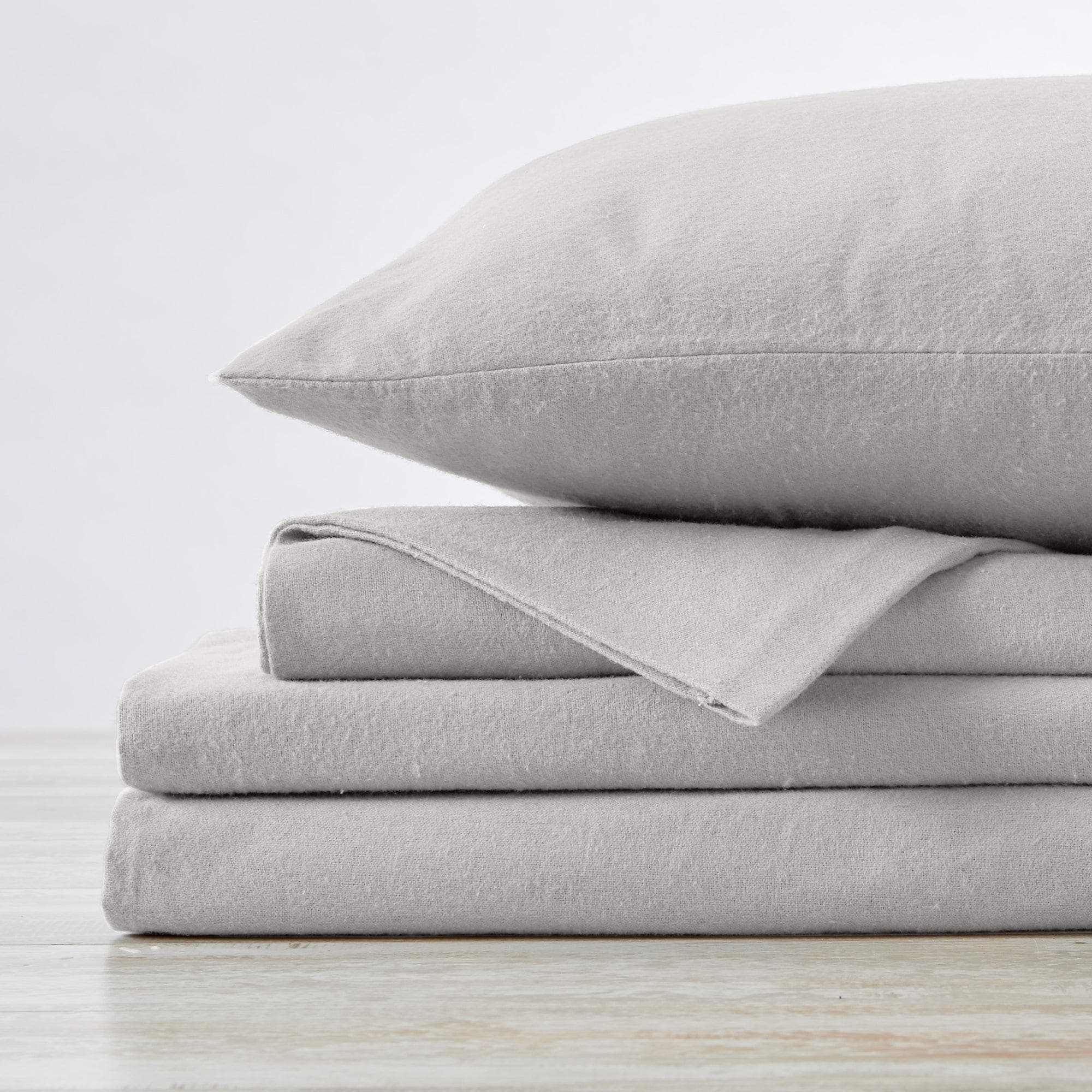 greatbayhome Bed Sheets King / Light Grey 4-Piece Cotton Solid Flannel Sheet - Nordic Collection 100% Turkish Cotton Flannel Sheets | Nordic Collection 