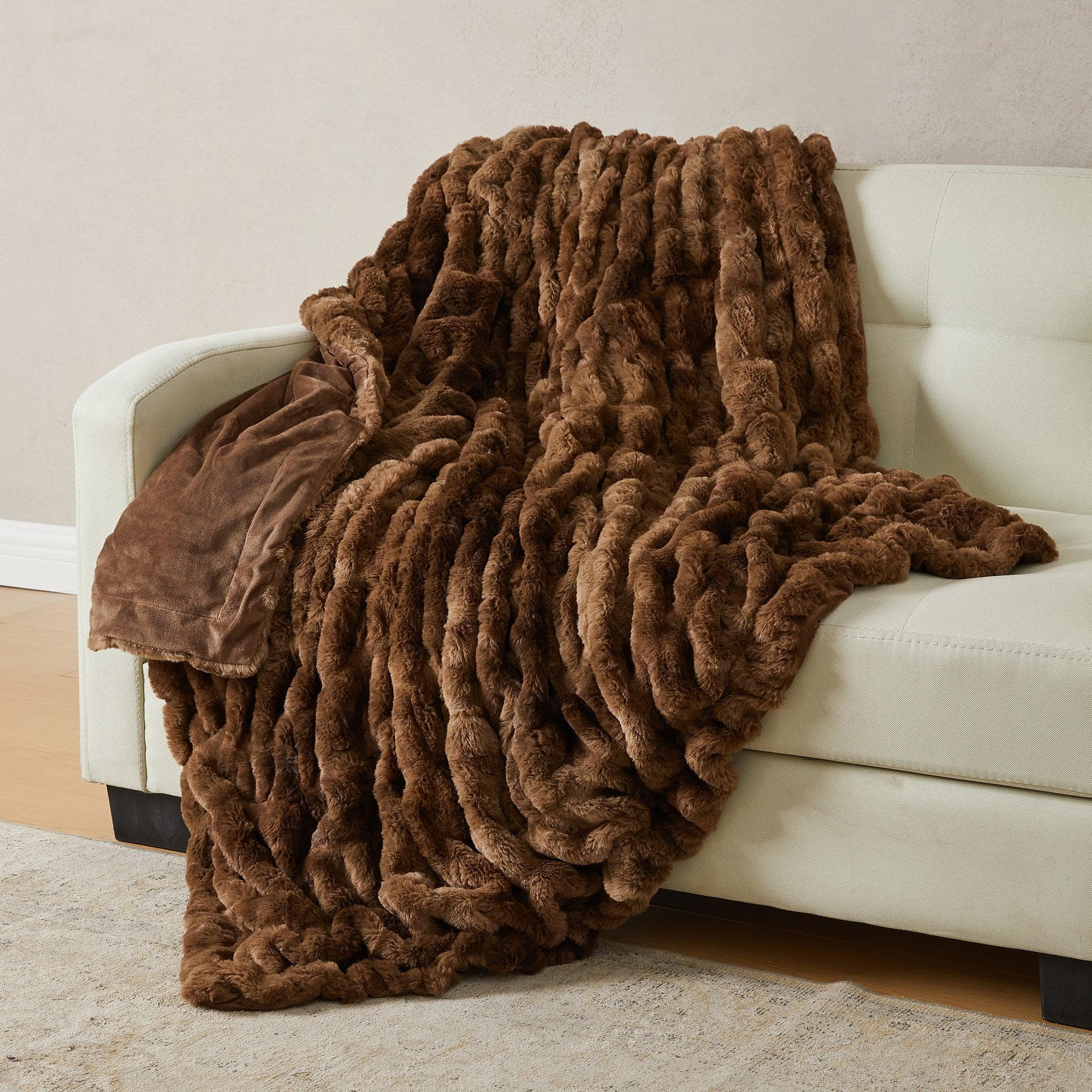 greatbayhome Blankets Ruched Faux Fur Throw Blanket - Alondra Collection Ruched Faux Fur Throw Blanket | Alondra Collection 