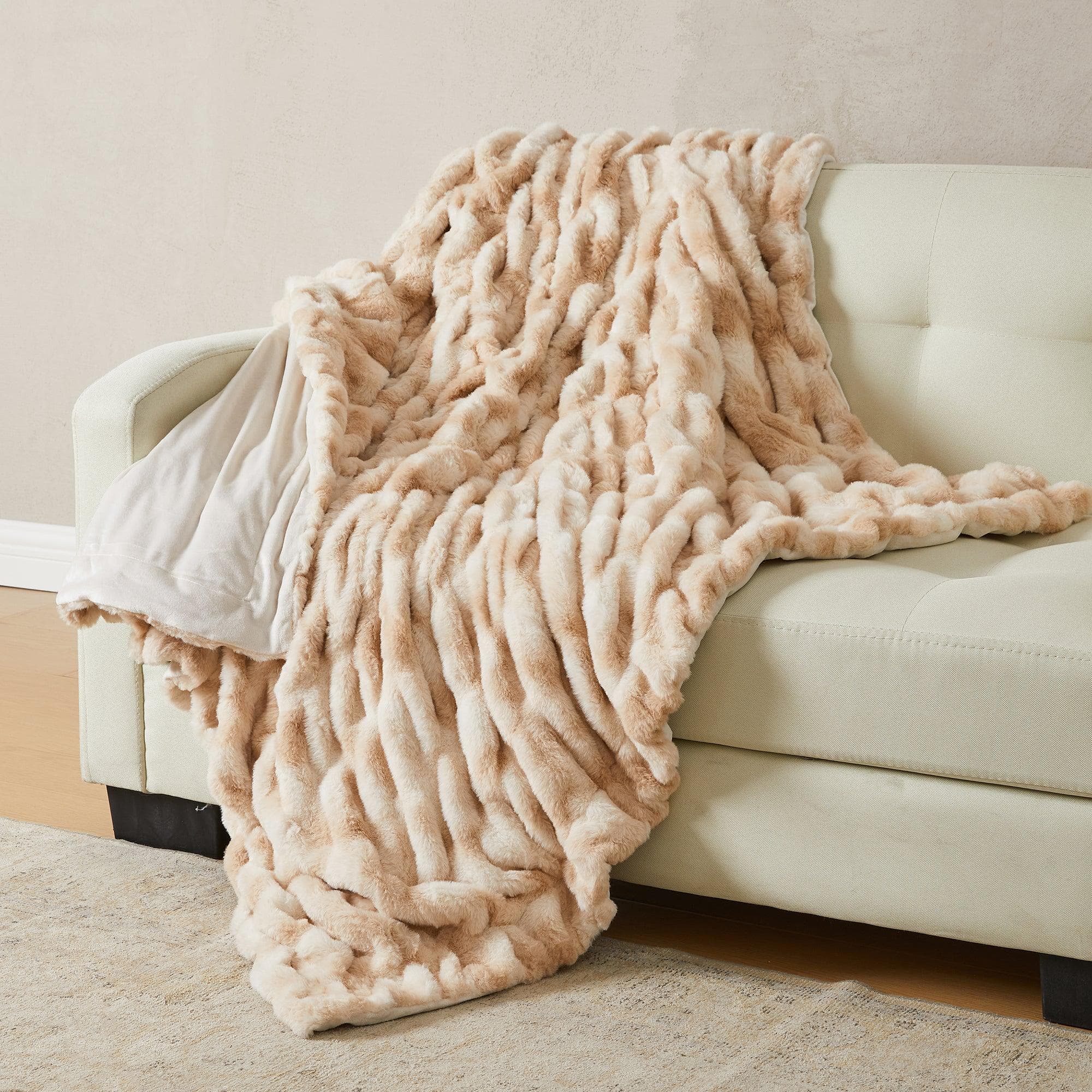 greatbayhome Blankets Ruched Faux Fur Throw Blanket - Alondra Collection Ruched Faux Fur Throw Blanket | Alondra Collection 