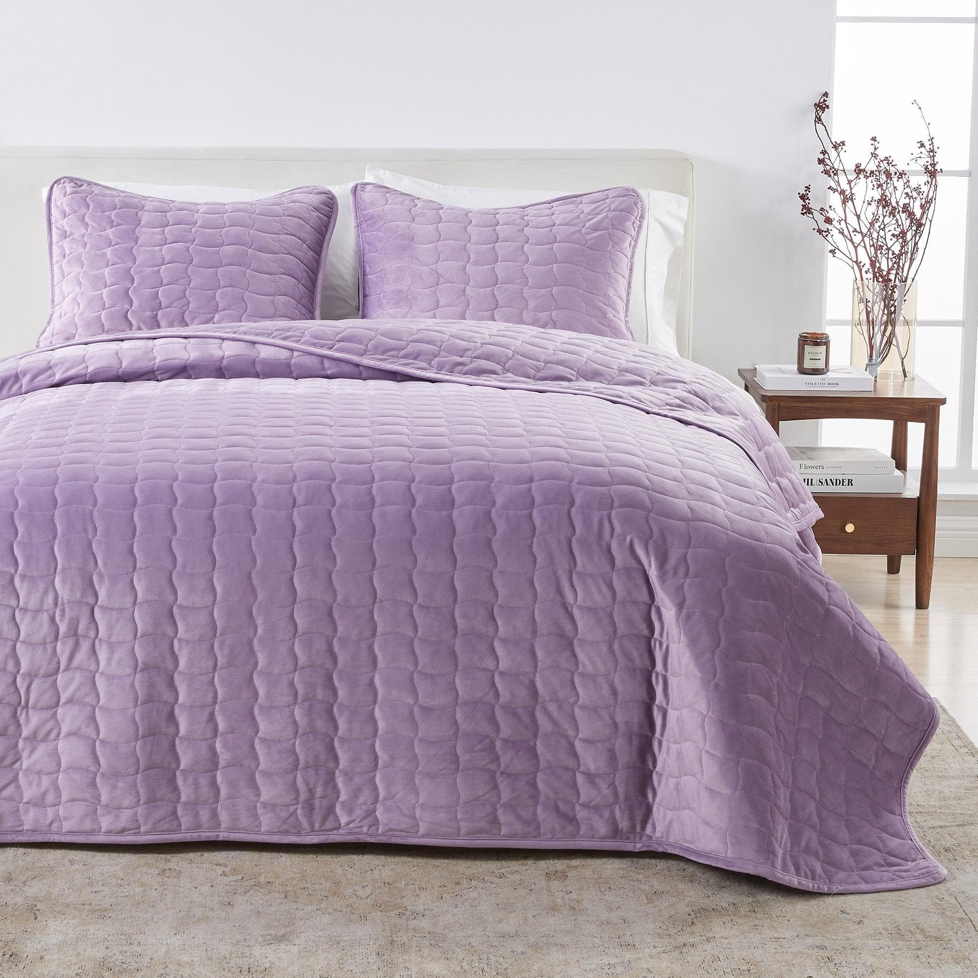 greatbayhome Quilts & Comforters Twin / Twin XL / Lavender Velvet Box-Stitched Quilt Set - Vivica Collection Velvet Box-Stitched Quilt Set | Vivica Collection 