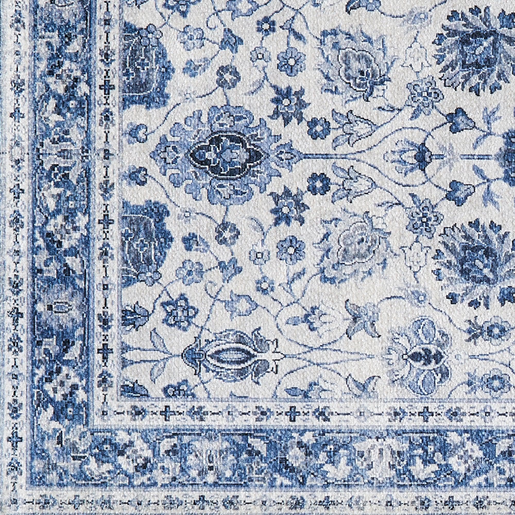 greatbayhome Rugs 5’ x 7’ / Blue Floral Machine Washable Accent Area Rug & Runner - Matra Collection Floral Washable Accent Area Rug 5' x7' | Matra Collection 